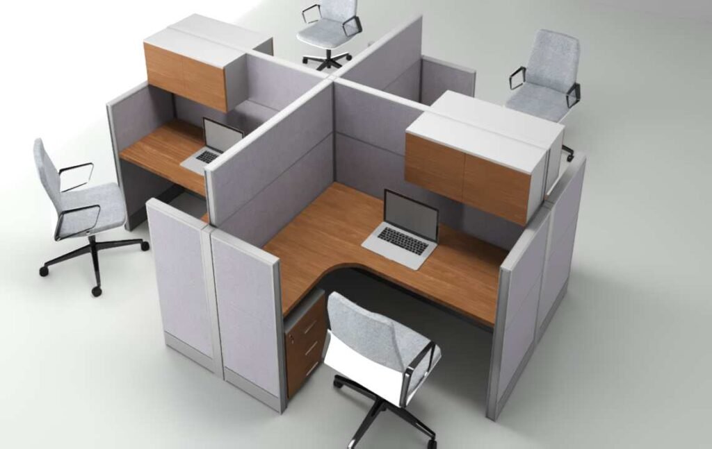 Aqua (A) 4 Cluster L Shaped Acoustic Workstation