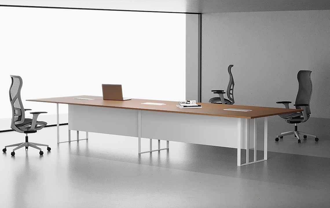 Sync Boardroom Table (White Leg) – Contemporary Office Furniture UAE Sync Boardroom Table with White Legs – Modern Conference Table for Office in UAE