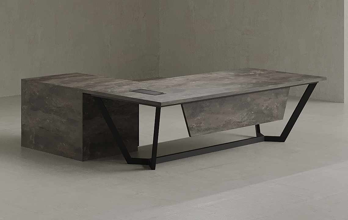 Snow L Shaped Executive Desk (Black Leg)