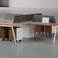 Orange 4 Cluster L Shaped Workstation
