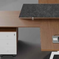 Orange 4 Cluster L Shaped Workstation