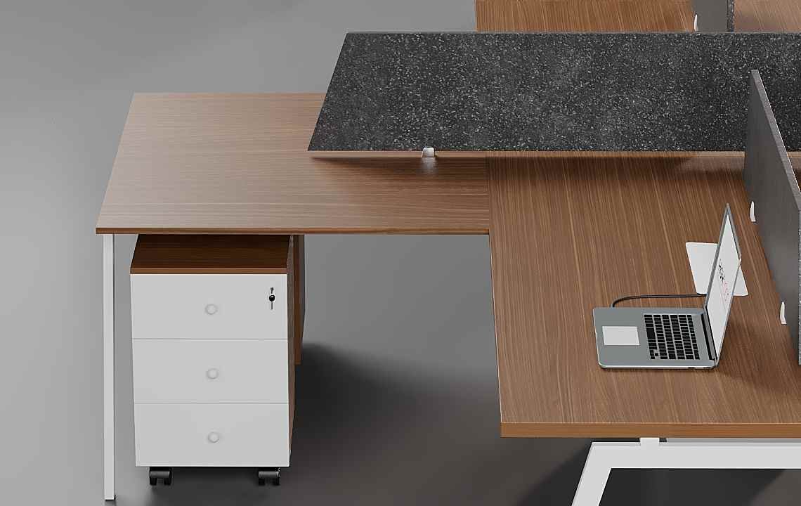 Orange 4 Cluster L Shaped Workstation