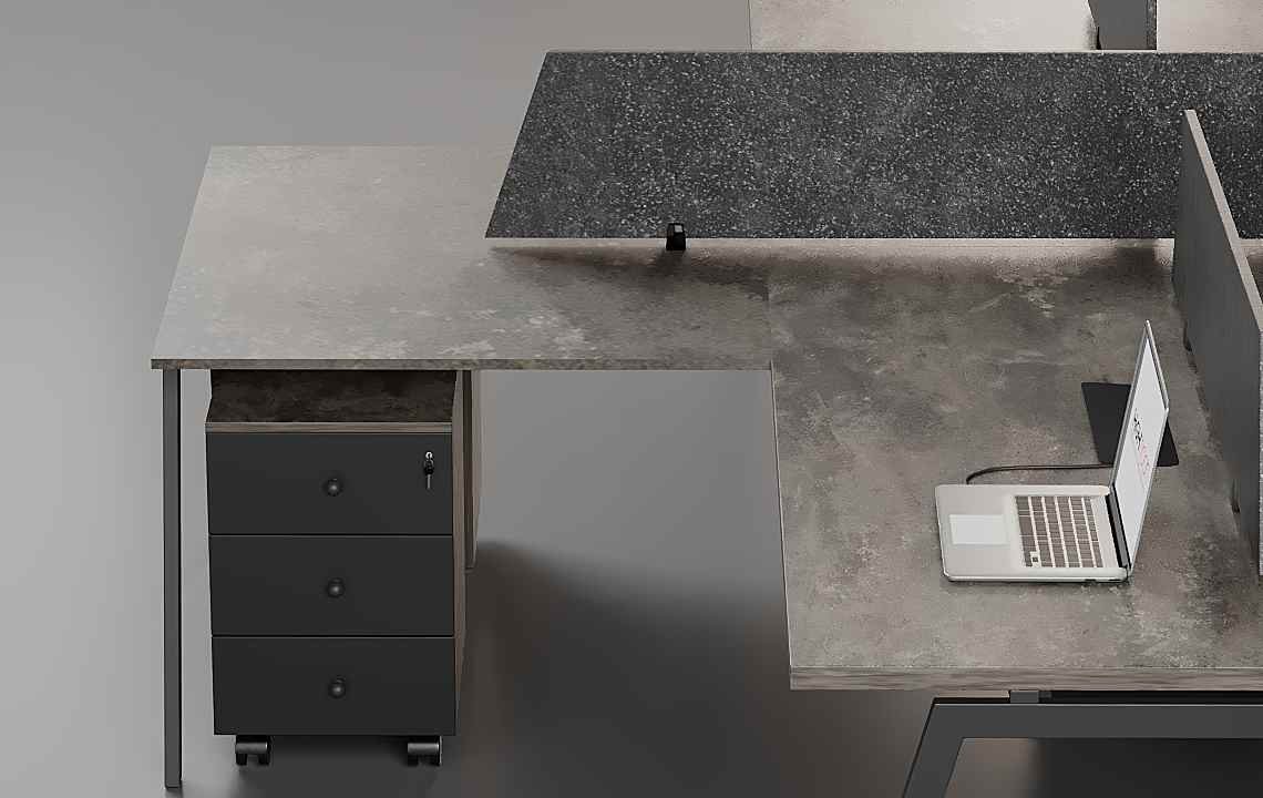 Orange 4 Cluster L Shaped Workstation