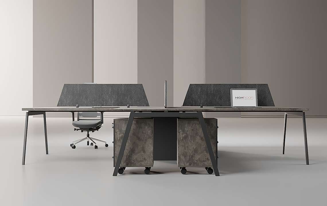 Orange 4 Cluster L Shaped Workstation