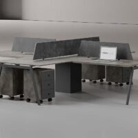 Orange 4 Cluster L Shaped Workstation