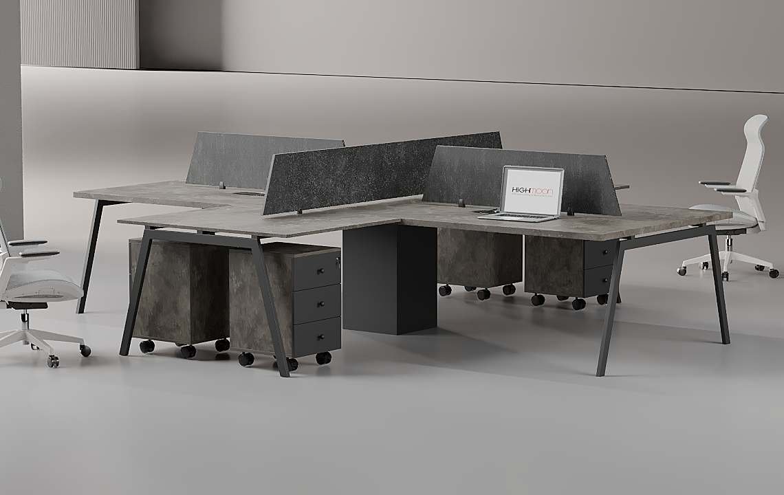 Orange 4 Cluster L Shaped Workstation