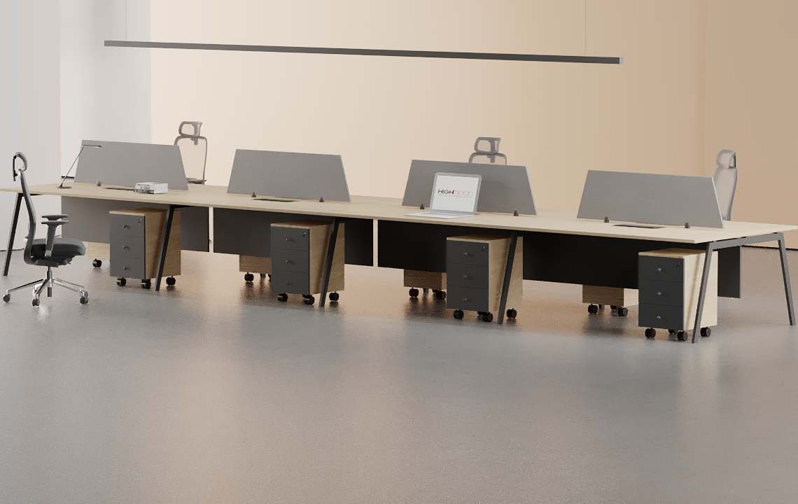 Orange 8 Cluster Workstation - Modern Collaborative Office Setup Orange 8 Cluster Workstation