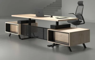 Engro motorized standing desk with black legs for modern office workspace in Dubai UAE