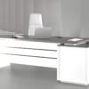 Nexus Straight Executive Desk with white legs, spacious work surface, and integrated storage, designed for modern and traditional office environments.