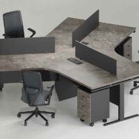 3 Cluster Workstation – 3-person office desk with lockable drawers, cable management, and sturdy legs