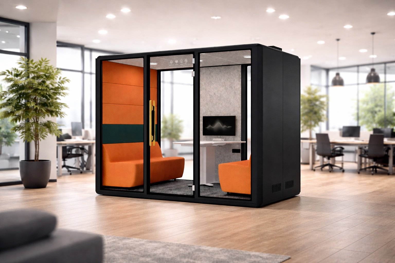 Acoustic office pod in a modern UAE workplace for private meetings and focused work