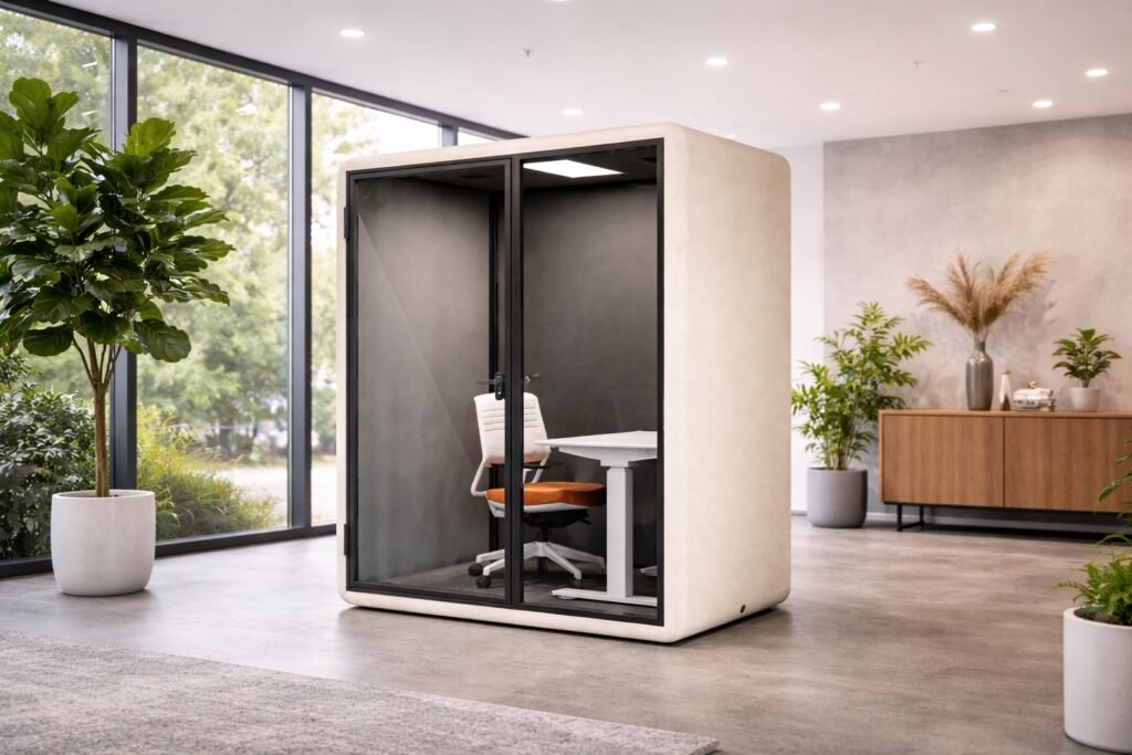 Office pod in UAE workspace designed to enhance workplace privacy and reduce noise