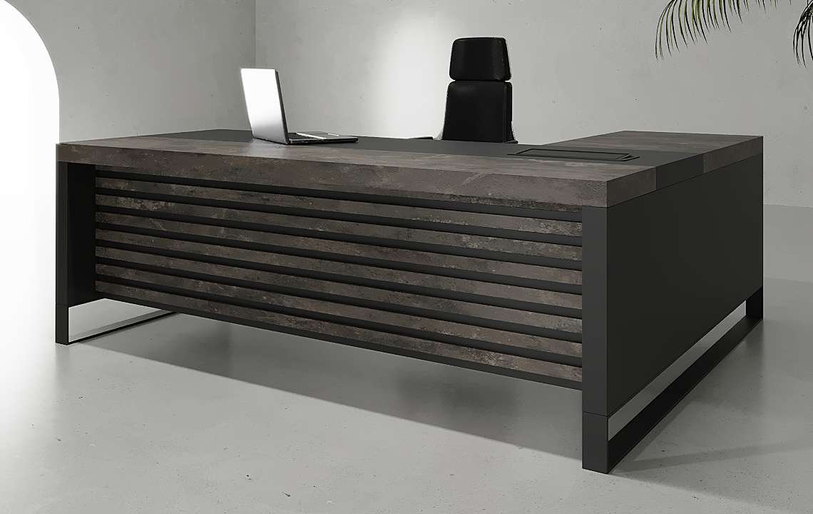 Discover the Kiro L Shaped Executive Desk Black Leg from Highmoon Office Furniture UAE. Perfect for enhancing productivity