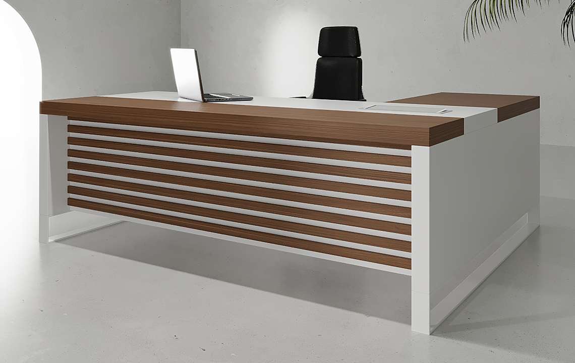 Kiro L Shaped Executive Desk White Leg - Modern & Durable Office Desk | Highmoon UAE