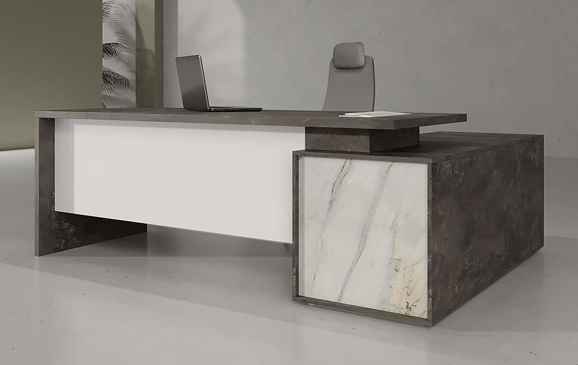 Pivo L Shaped Executive Desk White Leg - Luxury Office Desk by Highmoon