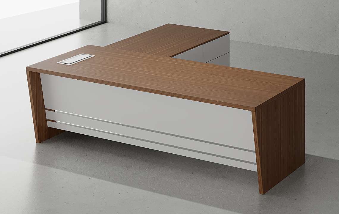 Upgrade your workspace with the Lumo L Shaped Executive Desk White Leg from Highmoon Office Furniture UAE. Perfect for modern offices!