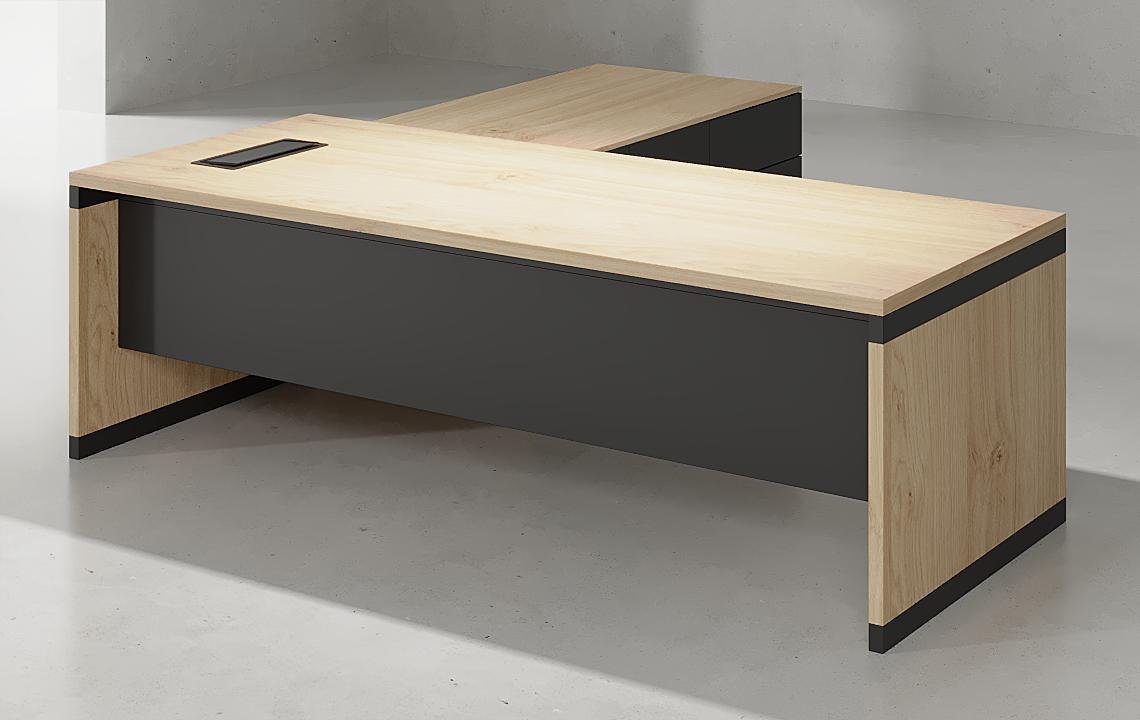 Vizo L Shaped Executive Desk Enhance your workspace with the Vizo L Shaped Executive Desk Black Leg by Highmoon Office Furniture UAE.