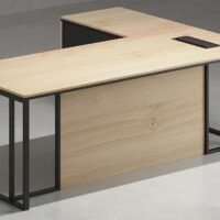 Taze L Shaped Executive Desk Black Leg with lockable drawers and open shelves for modern office settings by Highmoon Office Furniture UAE - Офисная мебель Дубай