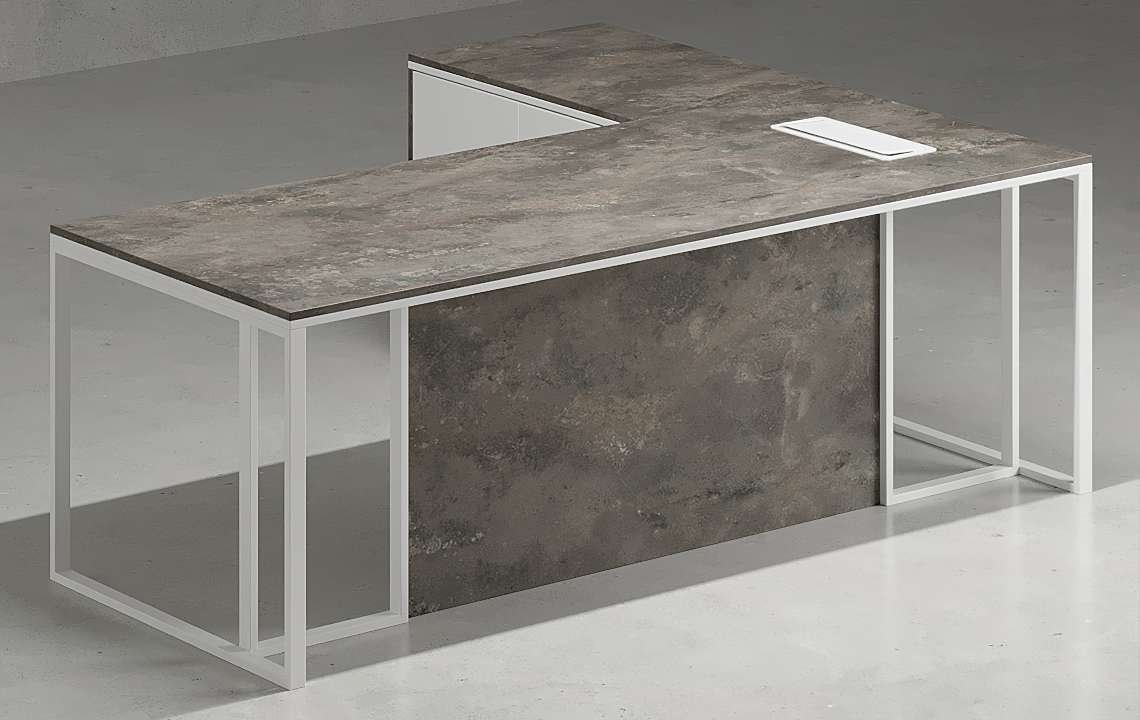 Taze L Shaped Executive Desk White Leg with lockable drawers and open shelves for modern office settings by Highmoon Office Furniture UAE Taze L Shaped Executive Desk White Leg with lockable drawers and open shelves for modern office settings by Highmoon Office Furniture UAE