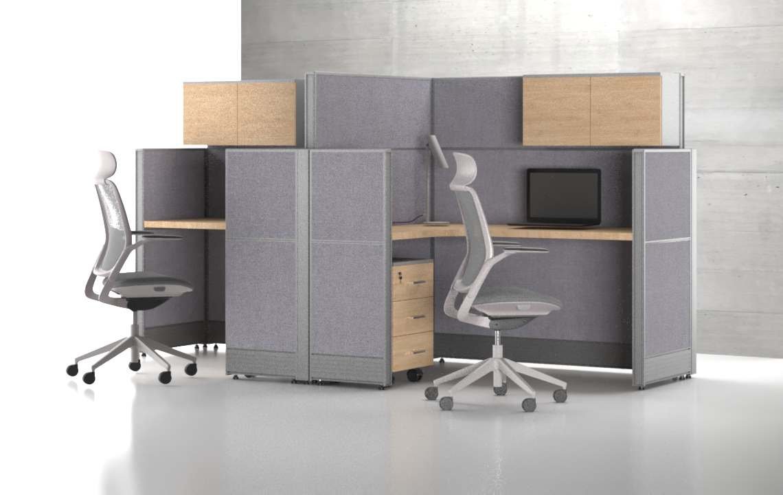 Aqua (A) 2 Cluster L-Shaped Acoustic Workstation - Top Quality Aqua (A) 2 Cluster L-Shaped Acoustic Workstation