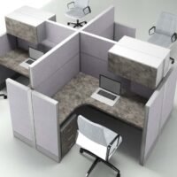 Aqua (A) 4 Cluster L-Shaped Acoustic Workstation | Stylish Office Aqua (A) 4 Cluster L-Shaped Acoustic Workstation