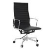 High-back conference chair with black PU leather, chrome gas lift, tilt mechanism, and black aluminum base – ideal for meeting rooms.