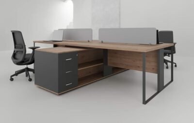 Sync 4 Cluster L Shaped Workstation V.This table is crafted with environmentally friendly