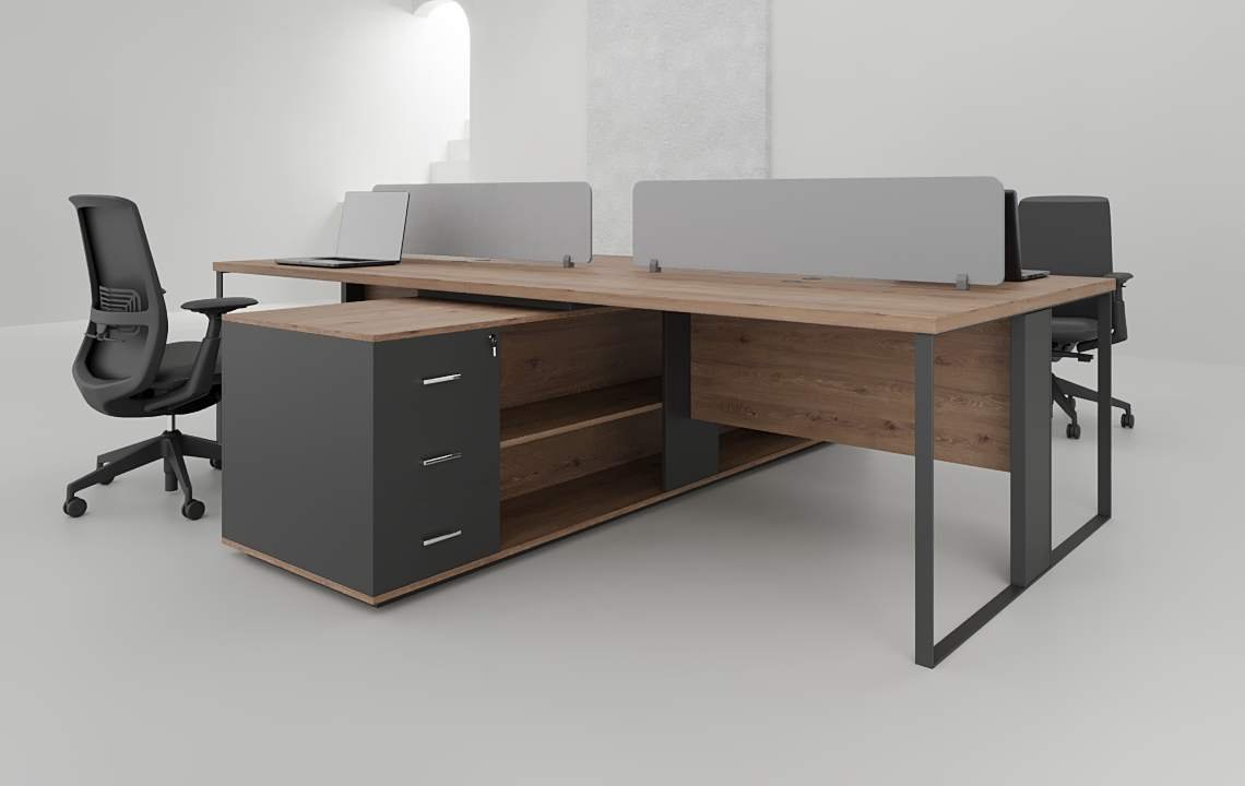Sync 4 Cluster L Shaped Workstation V.This table is crafted with environmentally friendly
