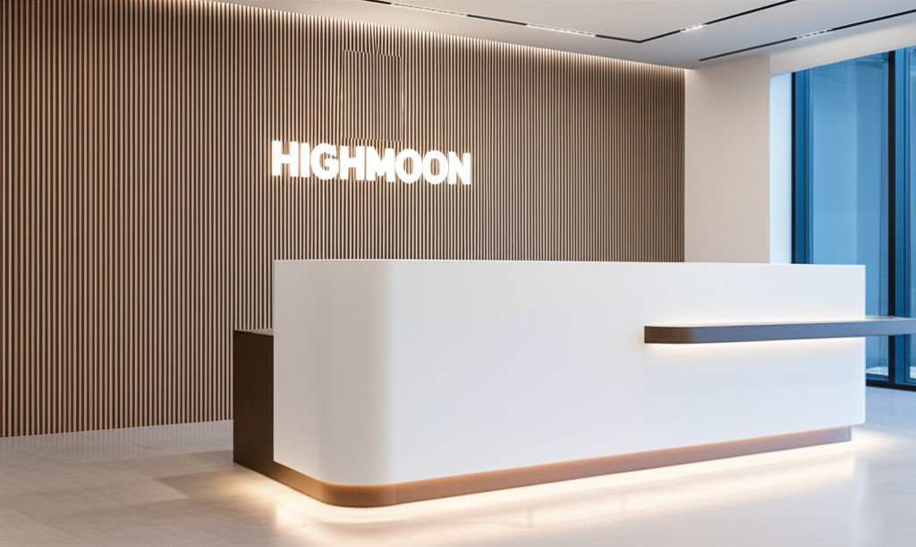 How to Choose the Perfect Reception Desk for Your Business. Modern custom reception desk in a Dubai office – designed by Highmoon Office Furniture with premium finishes